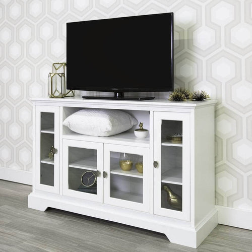 Pending - Walker Edison TV Stand White Highboy 52" Transitional Glass Wood TV Stand - Available in 3 Colours