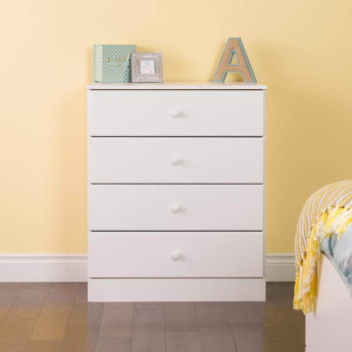 Astrid 4 Drawer Dresser With Acrylic Knobs White Wholesale