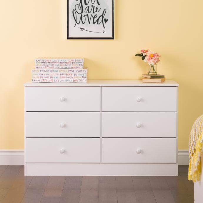 Astrid 6 Drawer Dresser With Acrylic Knobs White Wholesale