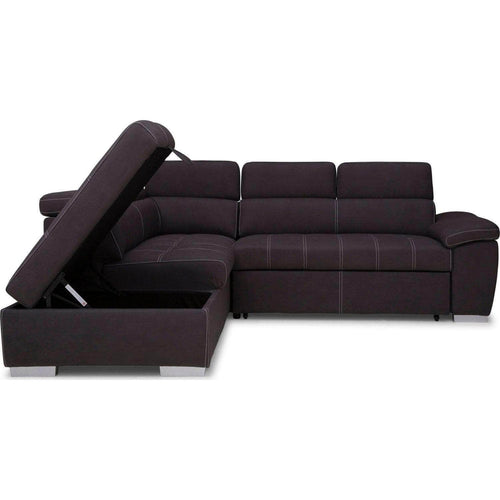 Primo International Sectional Sofa Gianluca Sleeper Sectional Sofa Bed with Adjustable Headrests and Storage Ottoman in Noble Charcoal