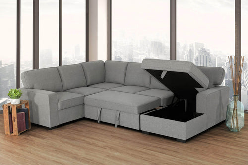 Primo International Sectional Sofa Morandi Sleeper Sectional Sofa Bed with Storage Chaise in Dark Grey