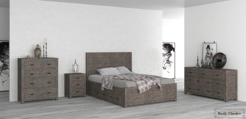 Rustic Classics Bedroom Set Whistler 4 Piece Reclaimed Wood Storage Platform Bedroom Furniture Set in Grey – Available in 2 Sizes