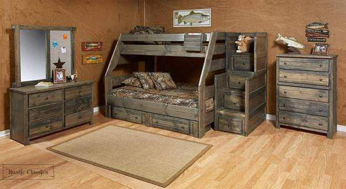 Rustic Classics Bunk Bed Pine Twin over Full Bunk Bed in Rustic Grey