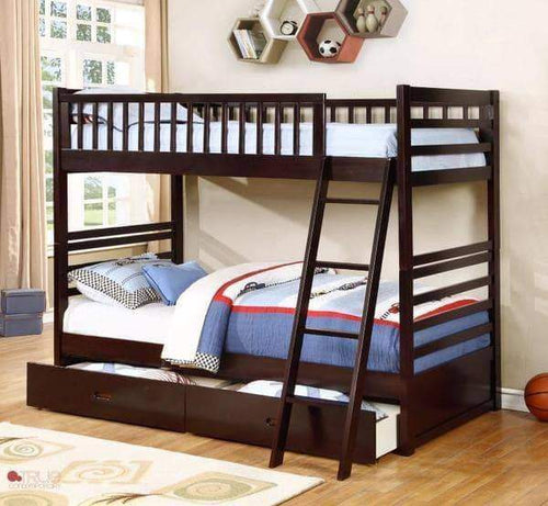 True Contemporary Bunk Bed Fraser Espresso Twin over Twin Bunk Bed with Storage Drawers and Solid Wood