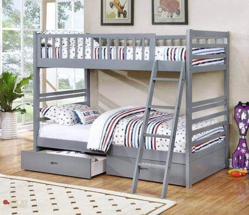 True Contemporary Bunk Bed Fraser Grey Twin over Twin Bunk Bed with Storage Drawers and Solid Wood