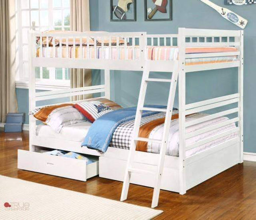 True Contemporary Bunk Bed Fraser White Full over Full Bunk Bed with Storage Drawers and Solid Wood