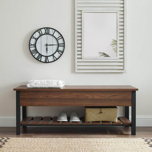 Walker Edison Bench 48" Park City Modern Farmhouse Metal and Wood Storage Bench - Available in 4 Colours