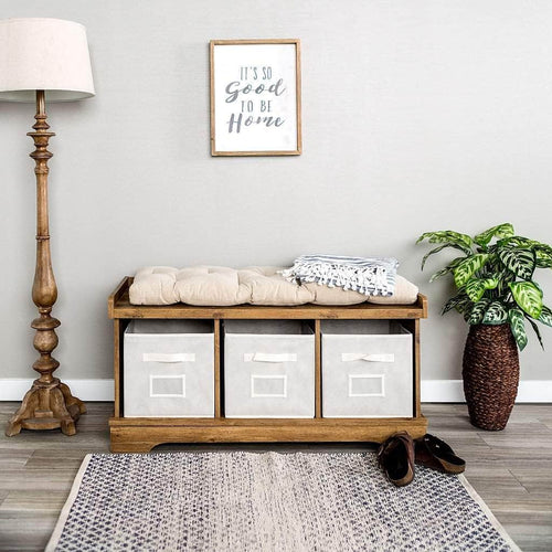 Walker Edison Bench Driftwood 42" Modern Farmhouse Entryway Storage Bench - Available in 3 Colours
