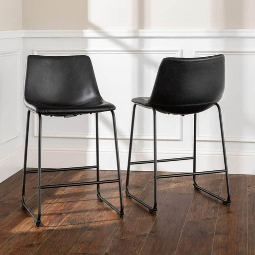 Walker Edison Counter Stool 24" Industrial Faux Leather Counter Stools (Set of 2) - Available in 5 Colours