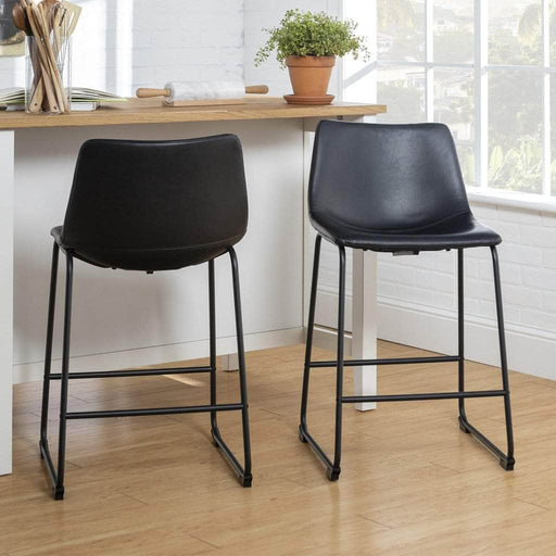 Walker Edison Counter Stool 24" Industrial Faux Leather Counter Stools (Set of 2) - Available in 5 Colours