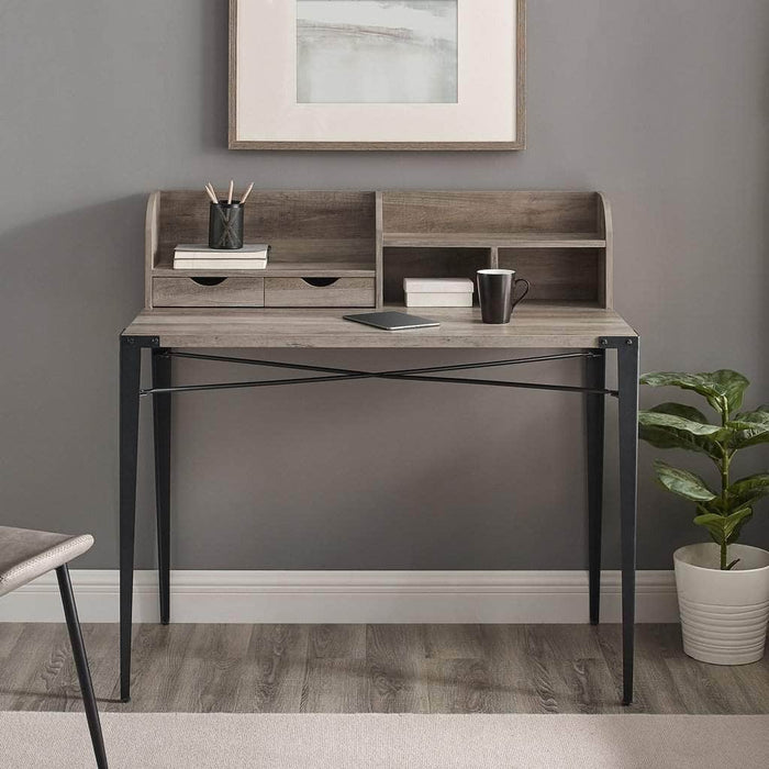 grey secretary desk with hutch