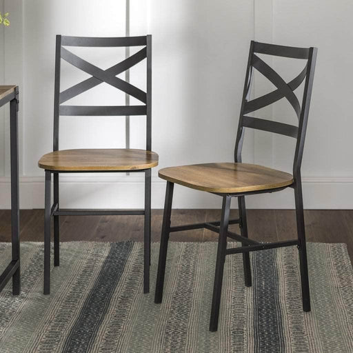 Walker Edison Dining Chair Barnwood Angle Iron Industrial Wood Dining Chairs (Set of 2) - Available in 4 Colours