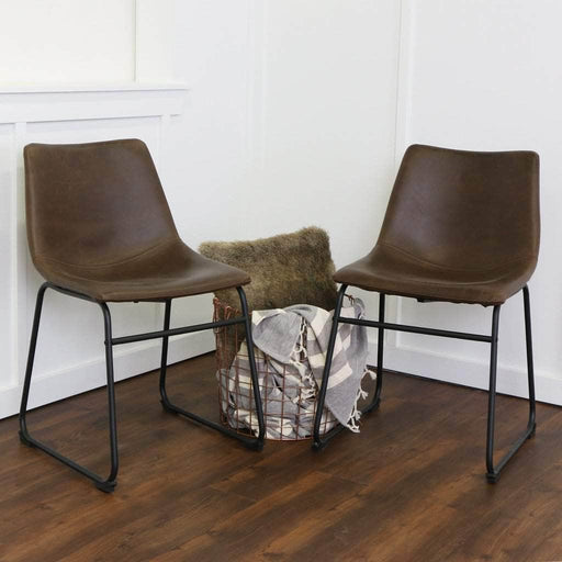 Walker Edison Dining Chair Brown 18" Industrial Faux Leather Dining Chairs (Set of 2) - Available in 2 Colours