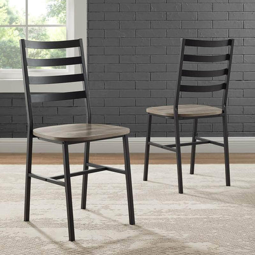 Walker Edison Dining Chair Grey Wash Slat Back Metal and Wood Dining Chair, 2-Pack - Available in 3 Colours