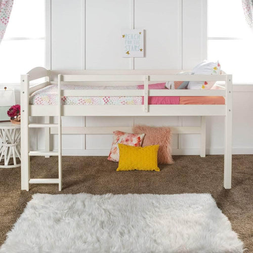 Walker Edison Loft Bed Solid Wood Low Loft Twin Bed in White