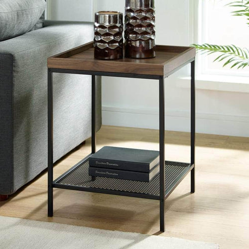 Walker Edison Side Table 18” Square Tray Side Table with Mesh Metal Shelf - Available in 5 Colours