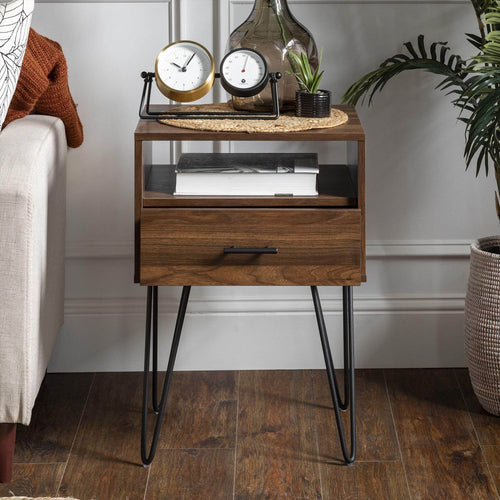 Walker Edison Side Table Dark Walnut 18" Modern Single Drawer Hairpin Leg Side Table - Dark Walnut