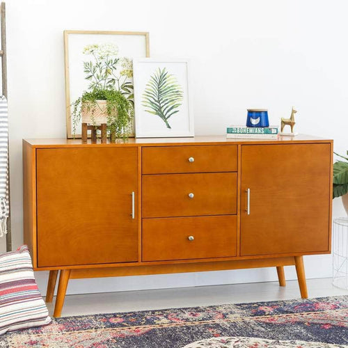 Walker Edison TV Stand Acorn 60" Mid Century Modern Wood TV Stand in Acorn