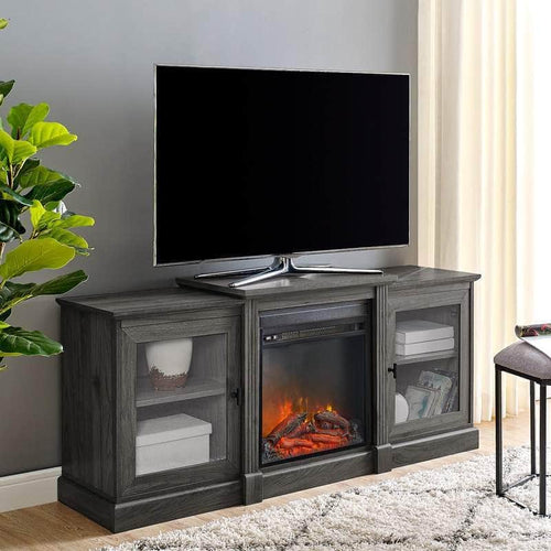 Walker Edison TV Stand Slate Grey 60" Classic Tiered Top Fireplace TV Console in Slate Grey