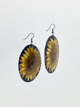 Large shell handcrafted dangle earrings Sunflower print gold