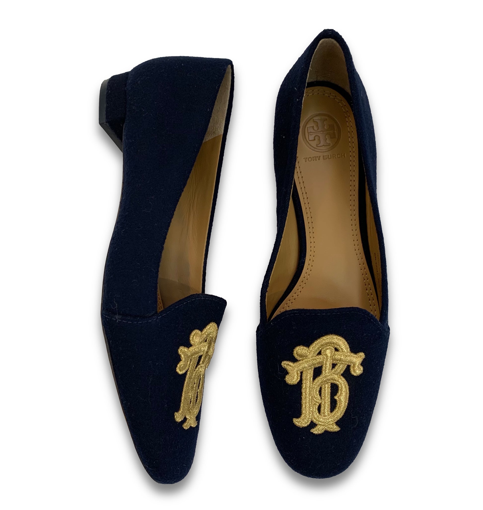 TORY BURCH Suede Embroidered Flats Navy Size 7 – Past & Present Boutique