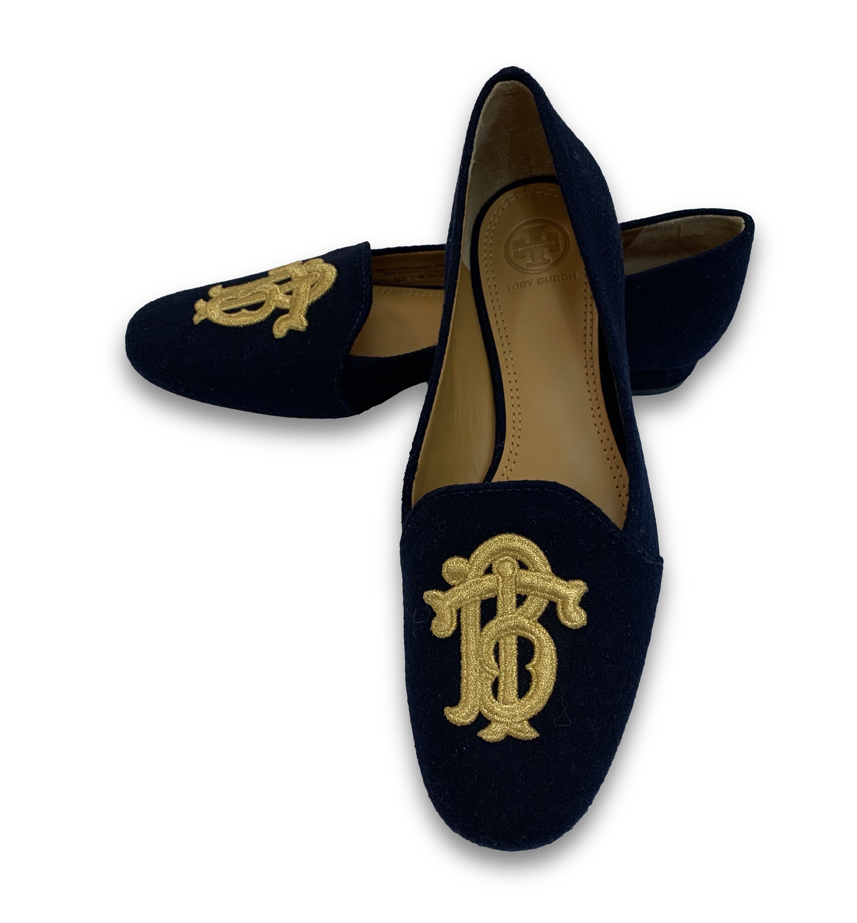 TORY BURCH Suede Embroidered Flats Navy Size 7 – Past & Present Boutique