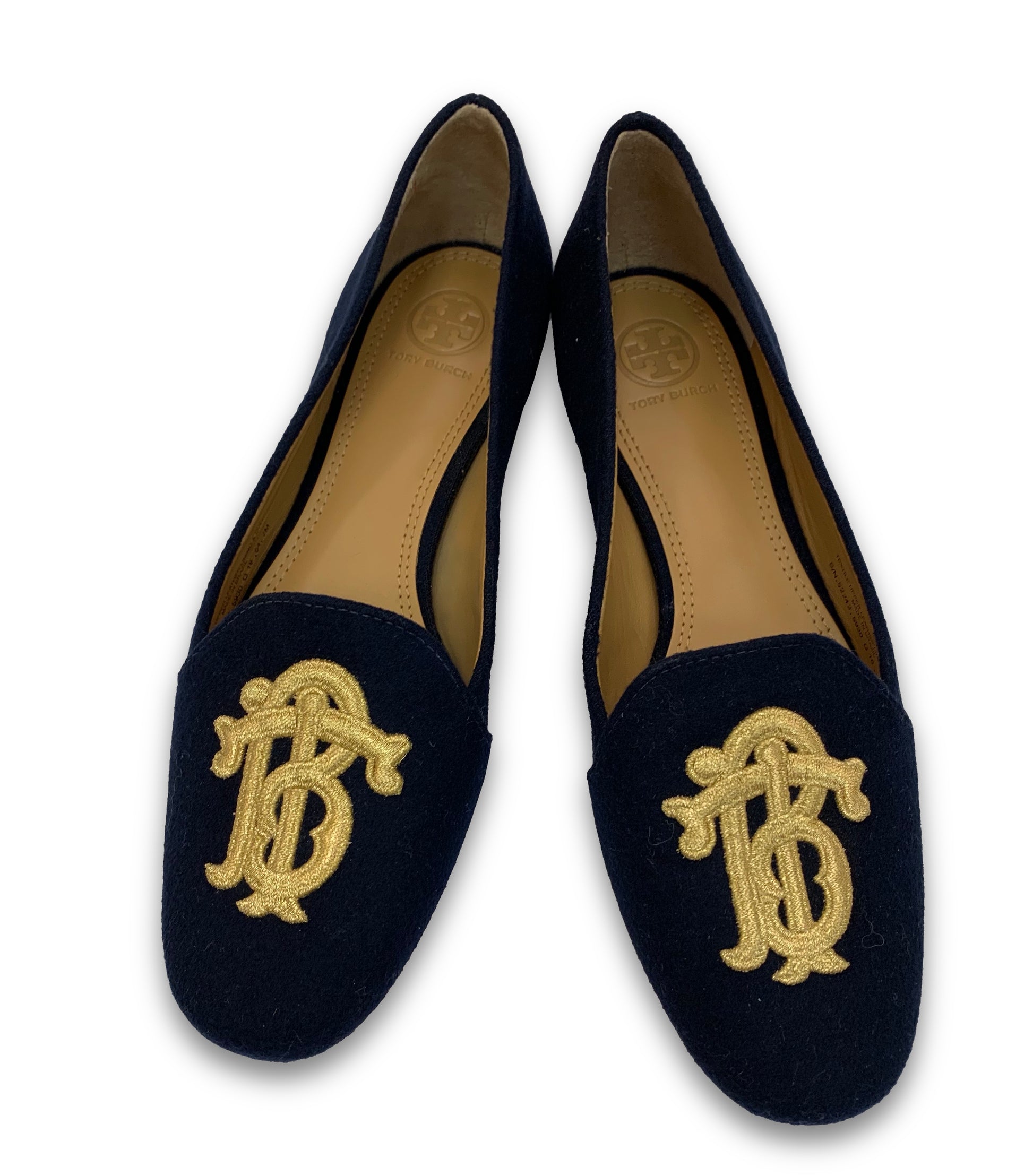 TORY BURCH Suede Embroidered Flats Navy Size 7 – Past & Present Boutique