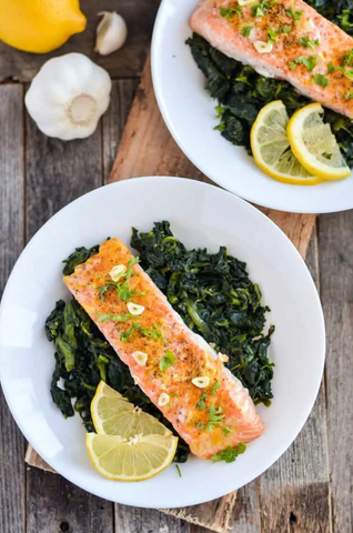 Baked Salmon and Garlic Spinach - Adrenal Fatigue Food