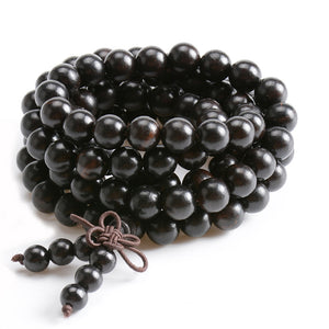 108 Tibetan Black Ebony Wood Beads Mala Bracelet