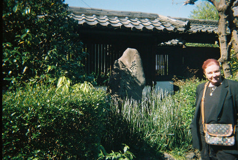 Isabella Schimid Vogue hair and make-up artist outside Japanese  teahouse