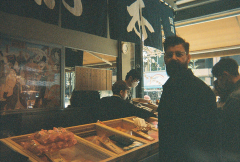 Make-up artist Isabella Schimid in Japan with her husband in sushi shop