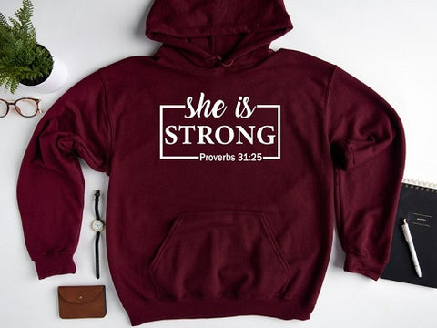 10. She Is Strong Hoodie - Proverbs 31 25 Gifts