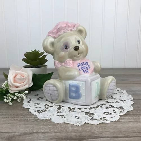6. Vintage Ceramic Teddy Bear Music Box - Christian Teddy Bear Gift Ideas