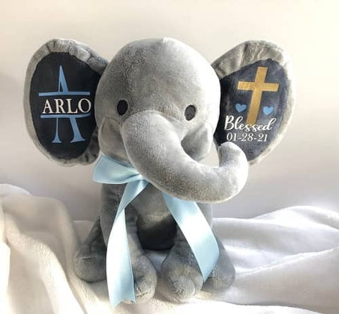 8. Personalized Blessed Elephant Christening Gift - Baby Boy Baptism