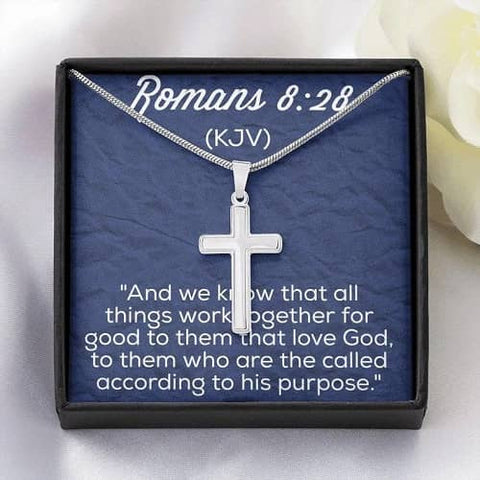 9. Stainless Steel Cross Necklace - Romans 8 28