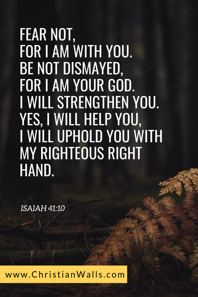 Isaiah 41 10 Fear not, for I am with you. Be not dismayed,  for I am your God. I will strengthen you. Yes, I will help you, I will uphold you with my righteous right hand picture