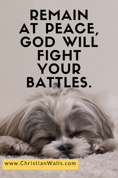 Remain at peace, God will fight your battles christian quote