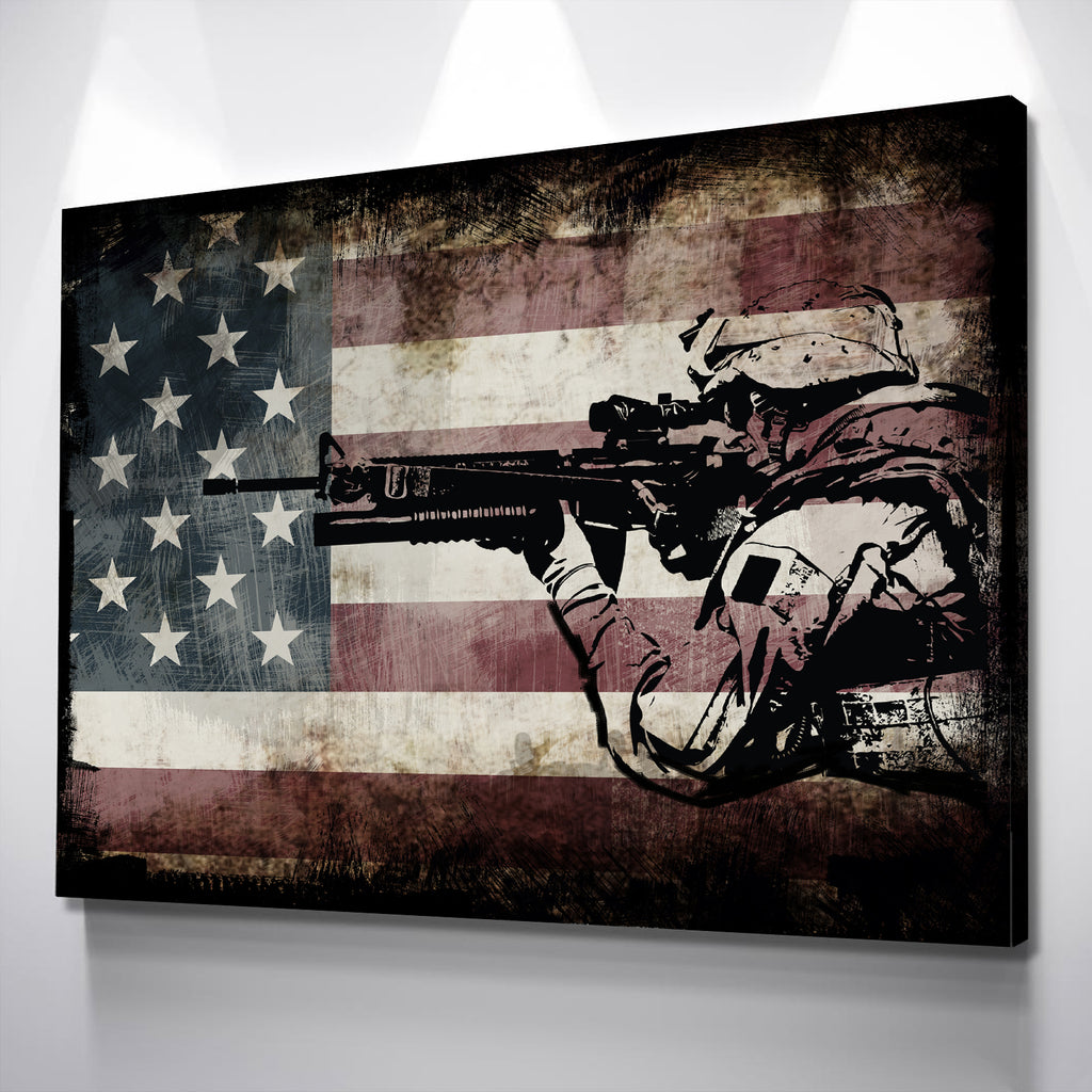 Patriotic Decor Rustic American Flag Wall Art With Us Army Soldier Edgy Patriots