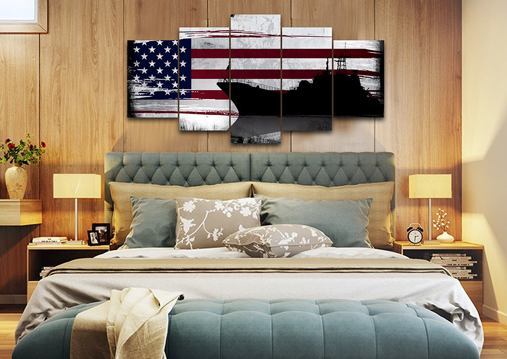 American Navy Destroyer Battleship Multi Panel Canvas Wall Art Paintin Edgy Patriots