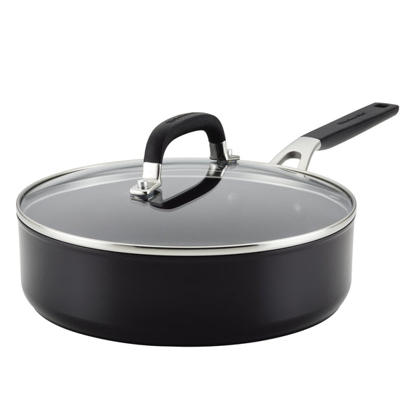 KitchenAid Hard Anodized Nonstick Saute Pan with Lid, 3-Quart, Onyx Black