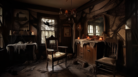 An eerie haunted house, with a creepy atmosphere and ghostly presence, shrouded in darkness and mystery, with a spooky ambiance that's perfect for Halloween