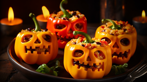 Jack-O'-Lantern Stuffed Orange Peppers: a healthy and delicious Halloween treat