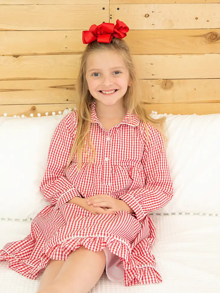 Pajama Dress Set - Red Gingham
