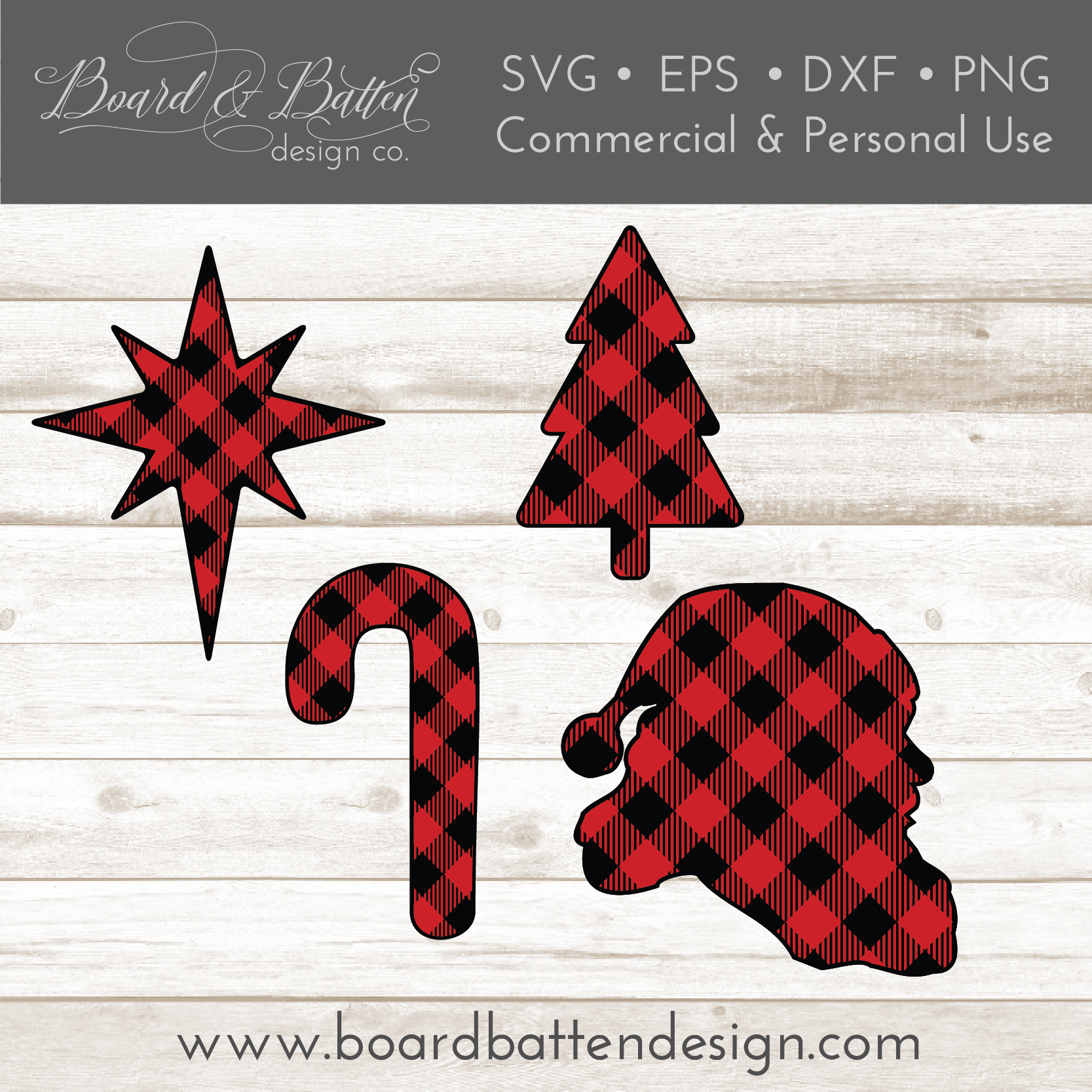 Download Buffalo Plaid Christmas Shapes Set 3 Candy Cane Santa Head Star Of Board Batten Design Co