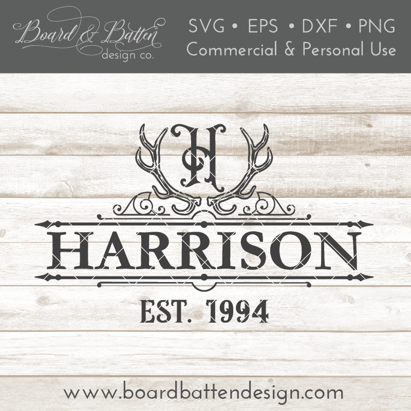 Antlers A-Z Monogram Last Name Est Date Sign Frame SVG ...