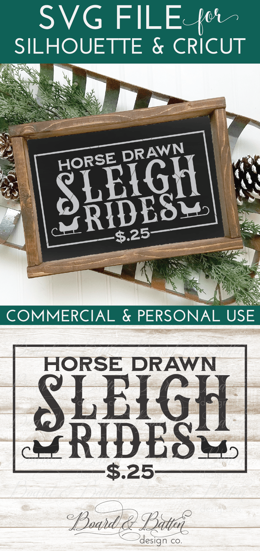 Download Horse Drawn Sleigh Rides Farmhouse Christmas Svg File Board Batten Design Co SVG Cut Files