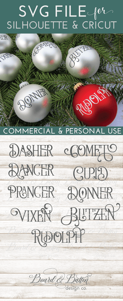 Vintage Reindeer Names SVG Set - Board & Batten Design Co.