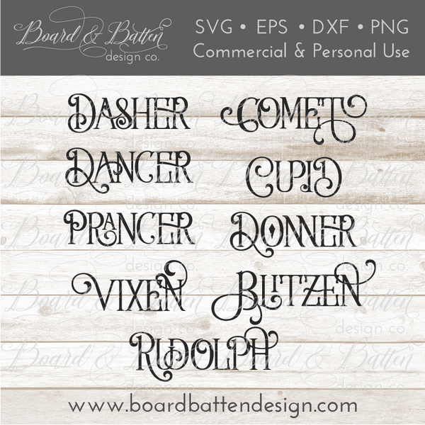 Download Vintage Reindeer Names SVG Set - Board & Batten Design Co.