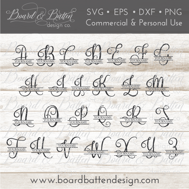 Download Split Monogram SVG File Alphabet - Script Style - Board & Batten Design Co.