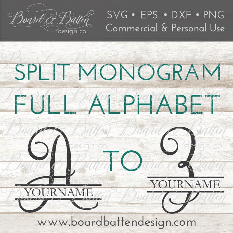 Download Split Monogram SVG File Alphabet - Script Style - Board & Batten Design Co.